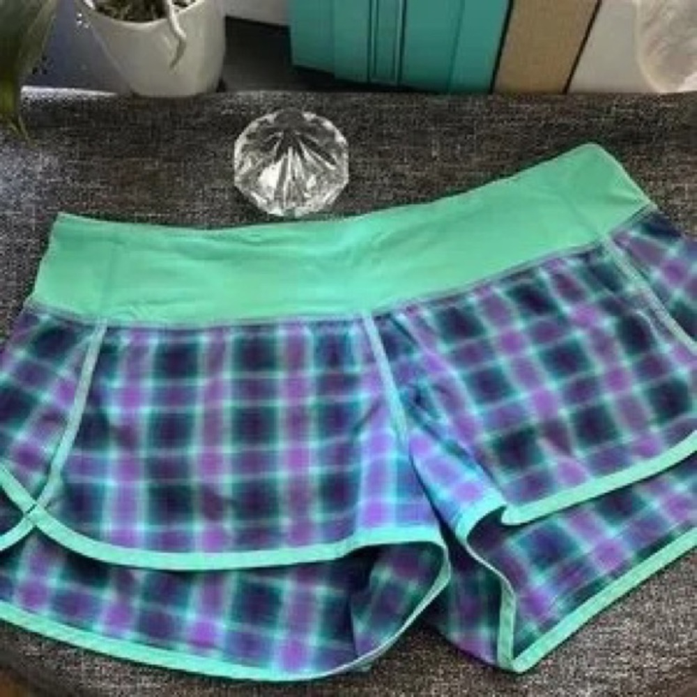 Women’s Mint Green & Purple Plaid Active Shorts